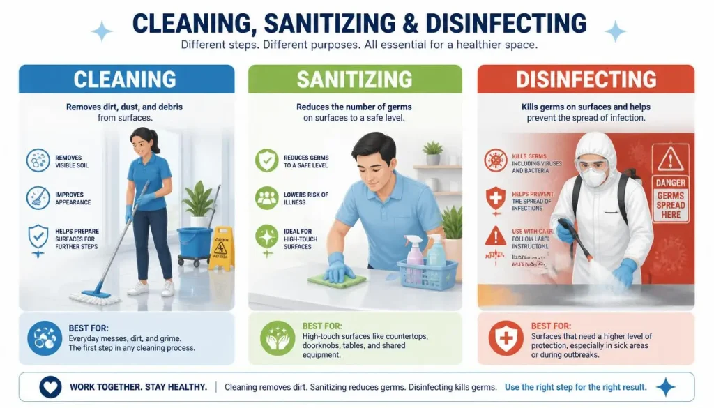 What's the Difference Between Cleaning, Sanitizing, and Disinfecting